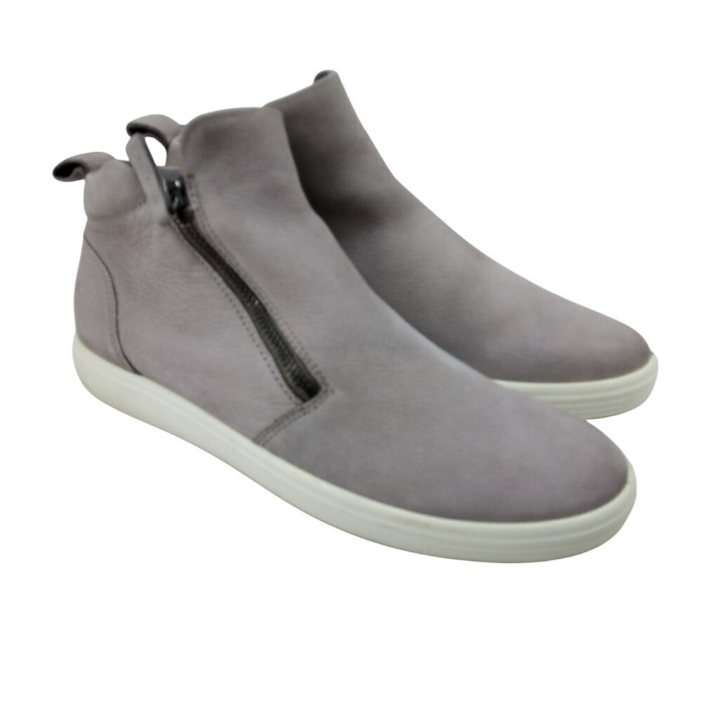 Ecco Soft 7 Zip Ankle Boots Booties Size 41 US 10-10.5 Gray Nubuck Comfort